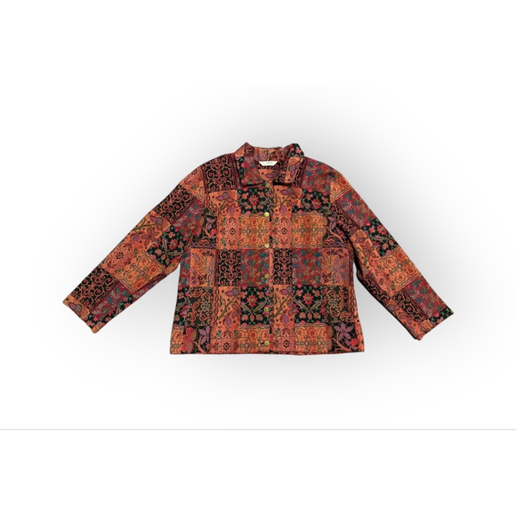 Vtg 90s Stonebridge Signature Tapestry Jacket Women’s Large Boho Patchwork Butto - Picture 2 of 8